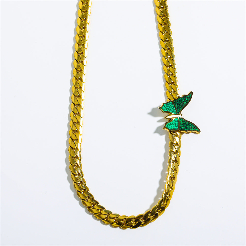 Collar de suéter de acero inoxidable de mariposa tridimensional al por mayor